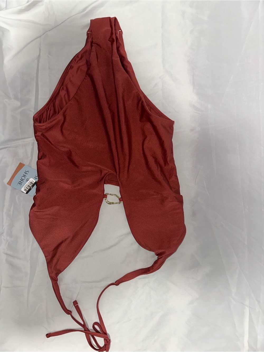 One-Piece Swimsuit in Brick Red - Cute Cutout Design